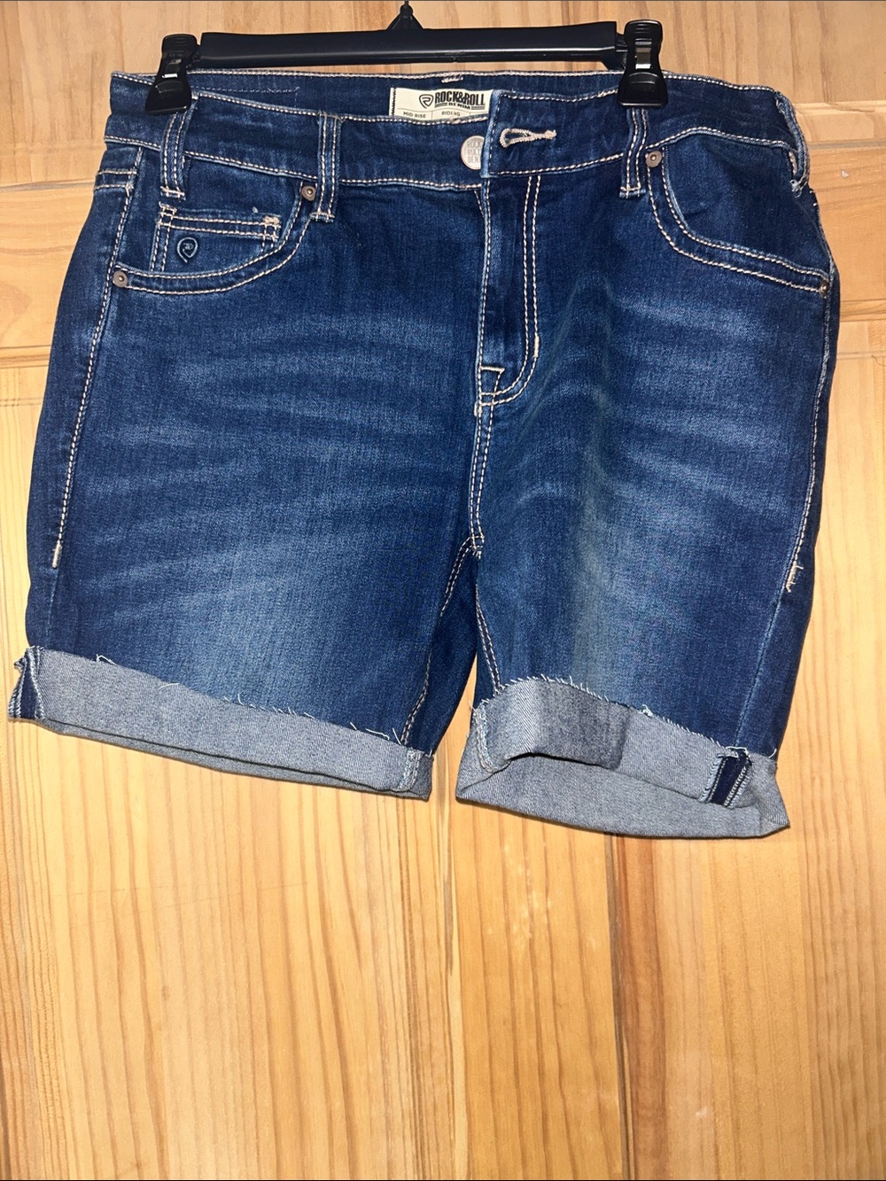 Rock & Roll Denim Mid Rise Riding Shorts- Dark Blue